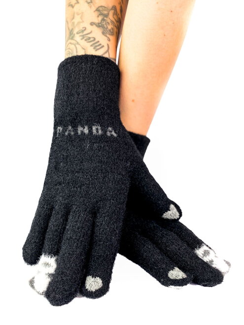 Veselé rukavice s pandou čierne