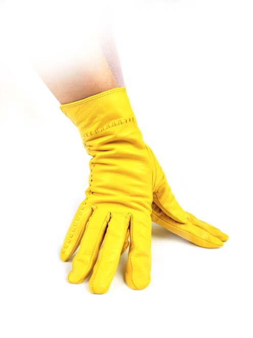 Dámske kožené rukavice žlté