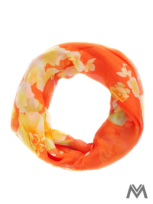Hodvábna šatka H40 oranžová s kvetinovým vzorom 