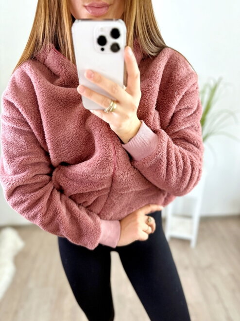 Dámska teddy mikina na zips ružová 