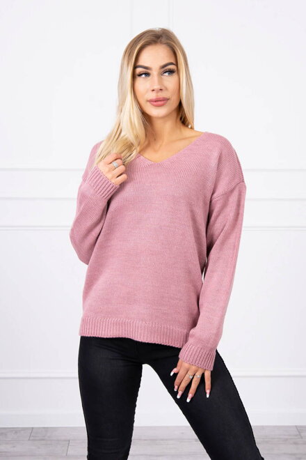 Dámsky sveter s V výstrihom 2020-15 tmavý ružový