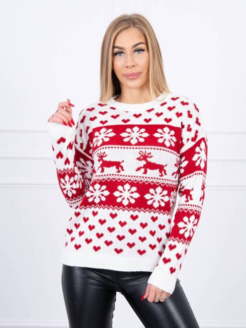 Vianočný sveter so srdiečkami ecru 2021-10