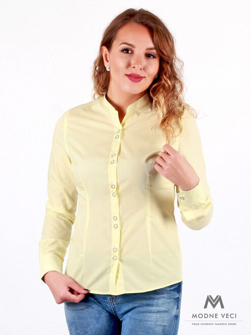 Luxusná žltá košeľa pre ženy s kvetovaným lemom VS-DK 1738