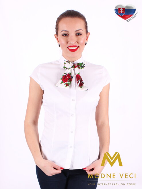 Biela dámska košeľa s mašličkou Slim Fit VS-DK1722 - folklórna mašľa