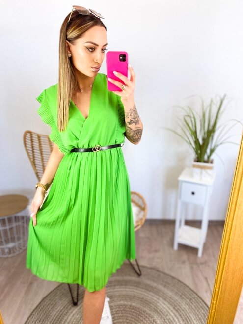 Dámske šaty s plysovanou sukňou zelené 