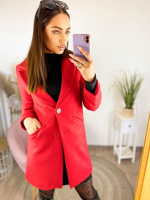 Dámsky kabát v červenej farbe na gombík