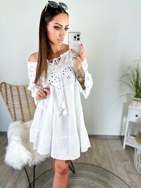 Dámske madeirové šaty v bielej farbe 