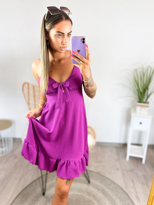 Dámske šaty na ramienka v slivkovej farbe