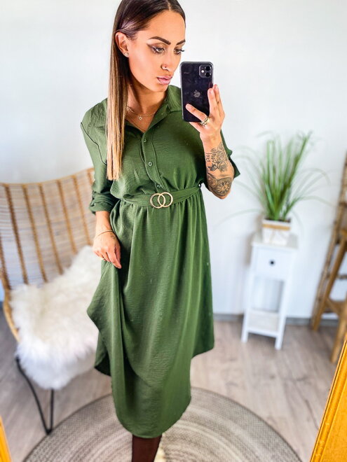 Dámske midi šaty s opaskom zelené 