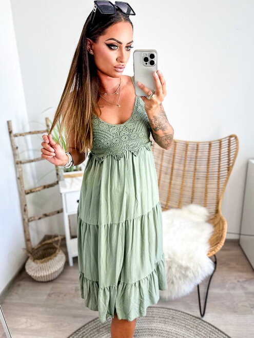 Trendy dámske khaki madeirové šaty 