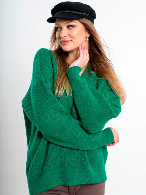 Dámsky sveter s výstrihom ELIF v zelenej farbe 