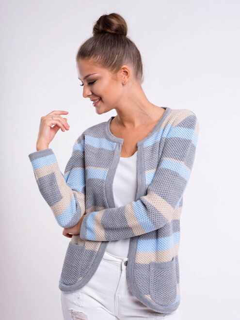 Dámsky pletený sveter ROSSIE béžová+sivá+modrá
