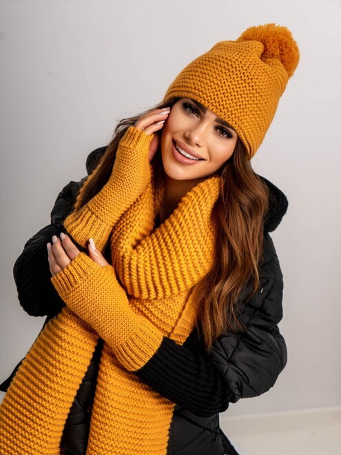 Dámsky komplet šál, čiapka a rukavice KPL21-21 oranžový