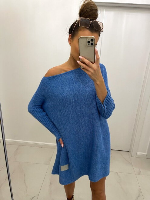 Oversize predlžený sveter SW06-20 modrý
