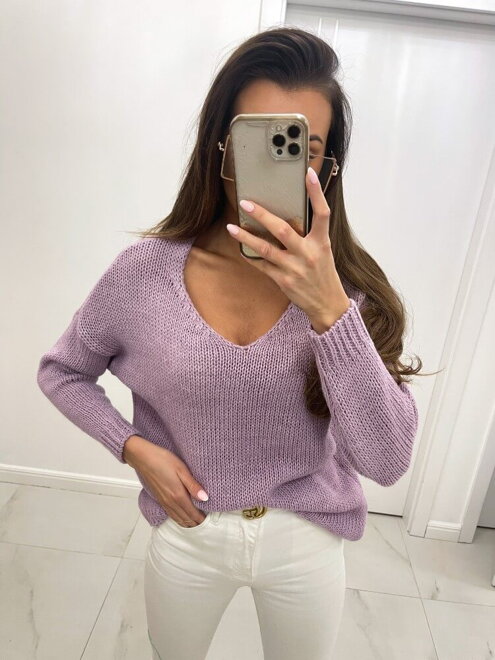 Dámsky sveter s výstrihom V SW05-20 lila fialová