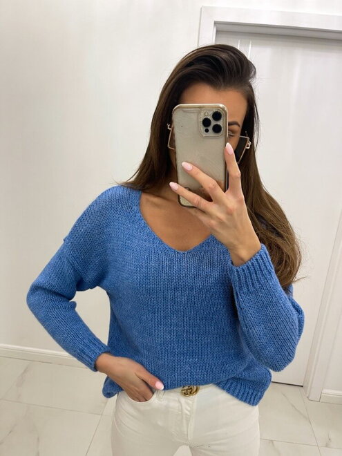 Trendy pletený sveter SW05-20 modrý