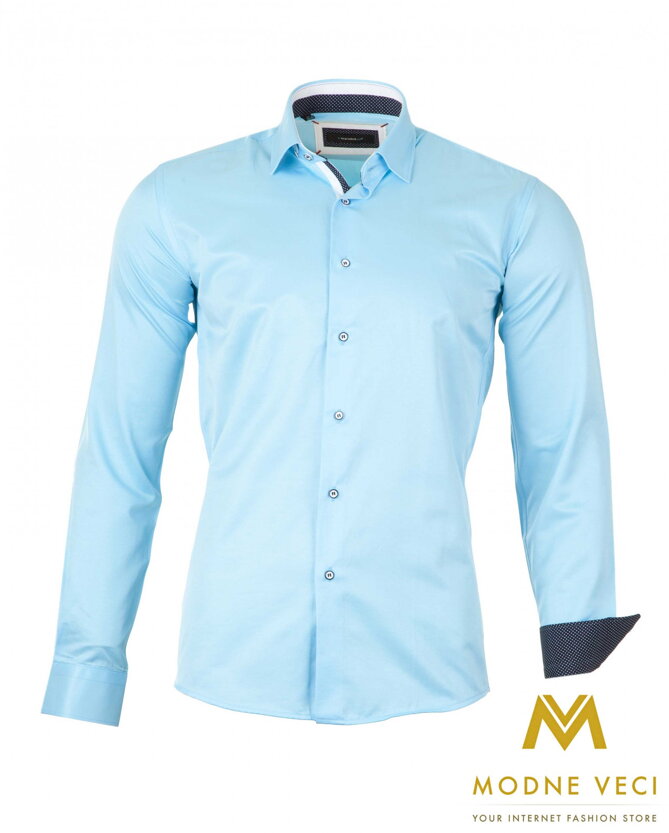 Luxusná pánska košeľa tyrkysová SLIM FIT STRIH 1522-10