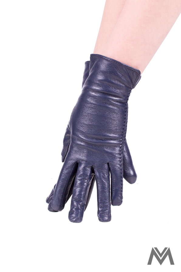 Dámske prešívané kožené rukavice tmavo-modré