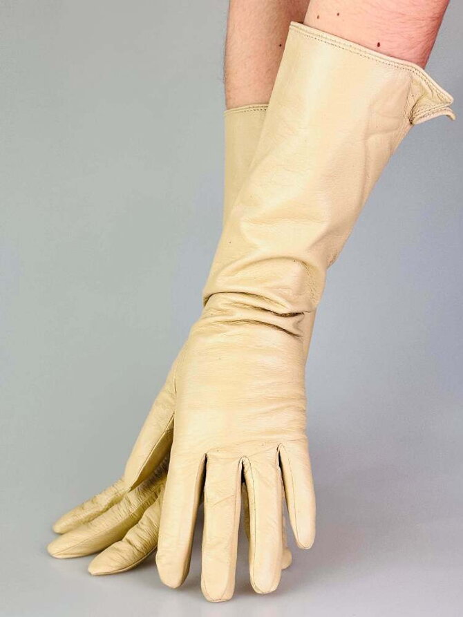 Dámske dlhé kožené rukavice béžové