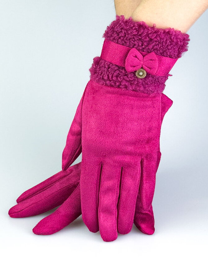 Dámske rukavice s mašličkou fuchsia 