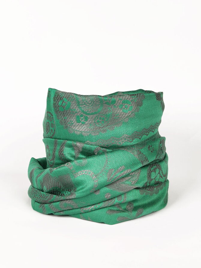 Dámska pašmínová šatka so strapcami zelená+strieborná