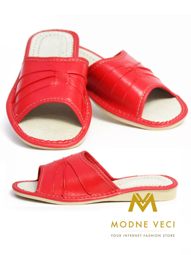 Dámske kožené papuče model 1 červené