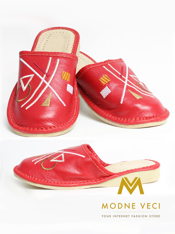 Dámske kožené papuče model 33 červené
