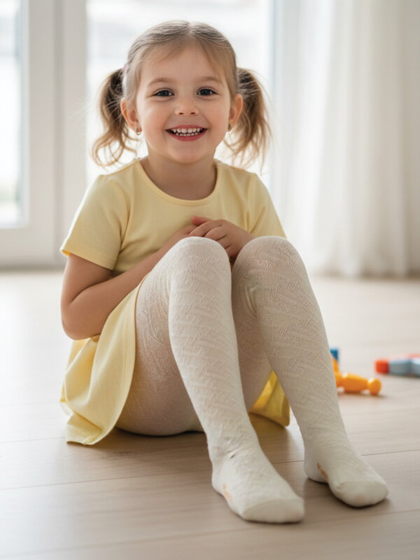 Krémové detské pančuchy so vzorom