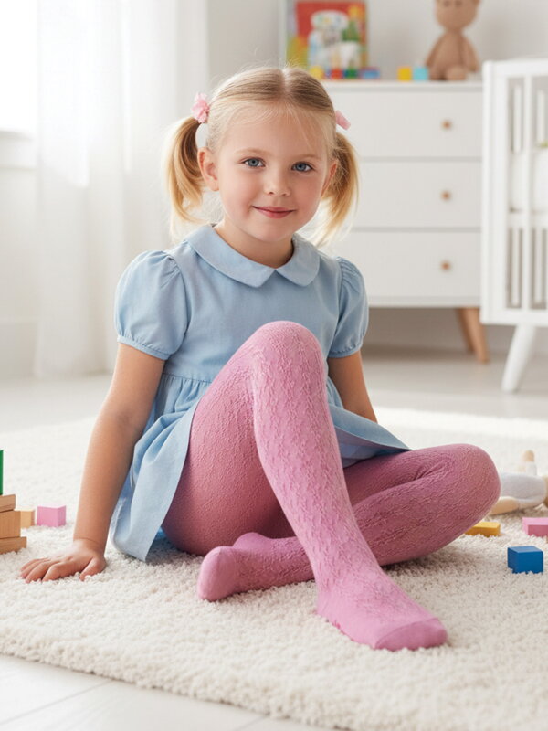 Dievčenské pančuchy v ružovej farbe so vzorom