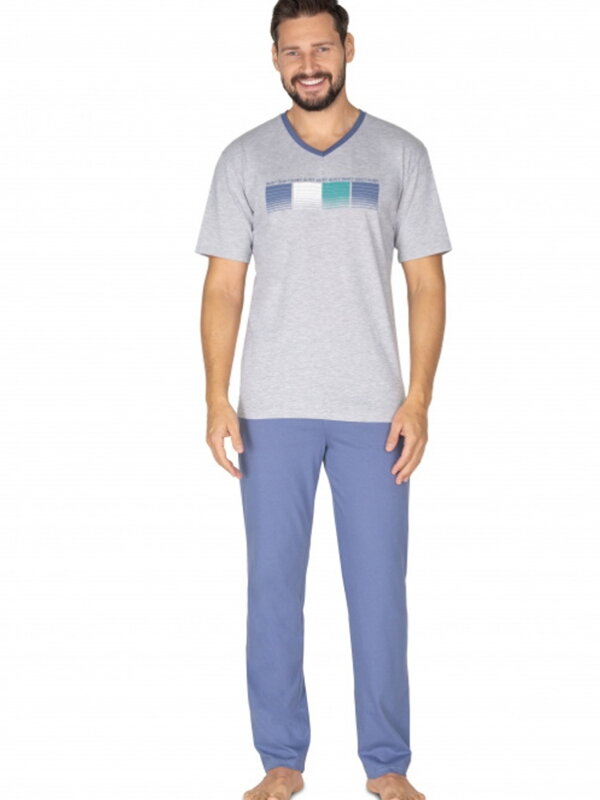 Pohodlné pánske pyžamo v sivo-modrej farbe