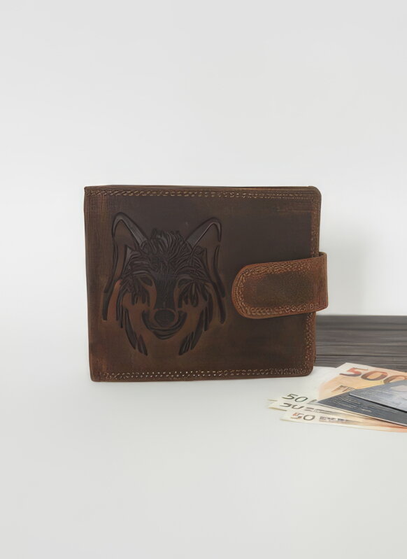 Pánska kožená peňaženka vzor vlk