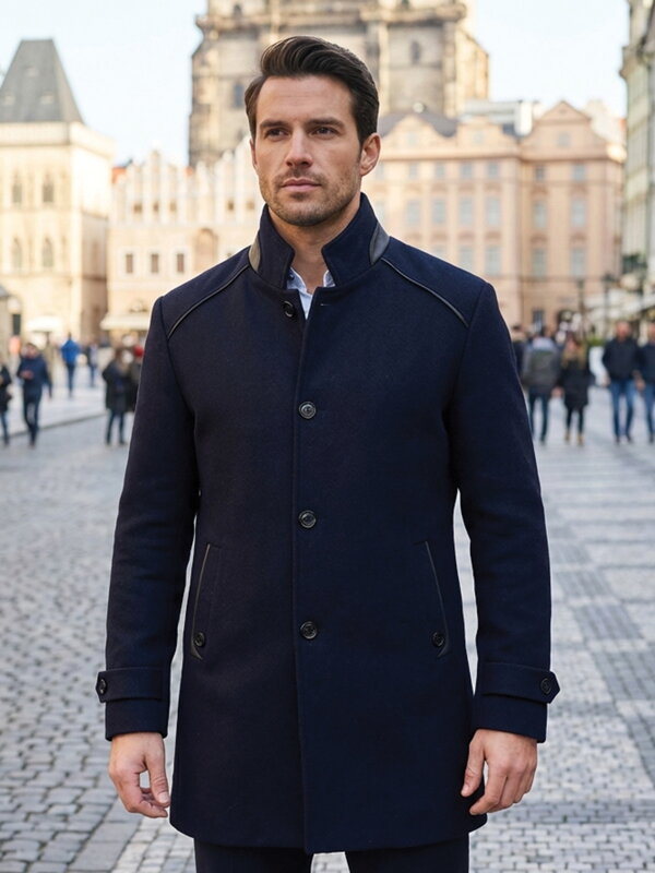 Luxusný pánsky kabát tmavomodrý 
