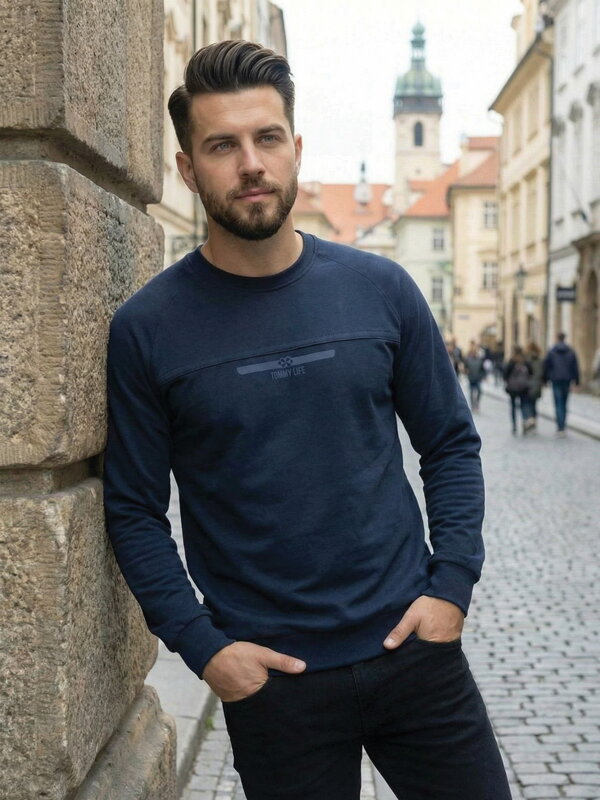 Pánska tmavomodrá mikina cez hlavu 