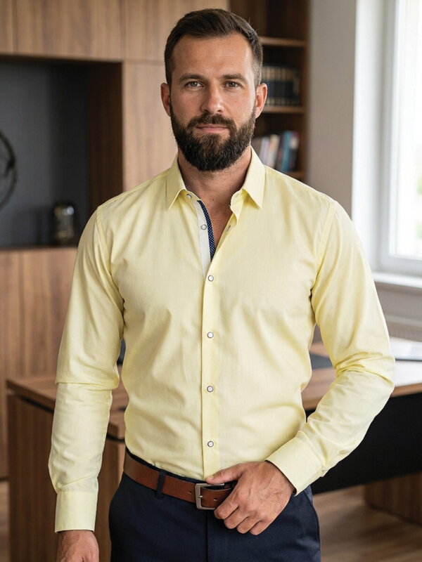 Luxusná pánska žltá košeľa s bodkou VS-PK-1735