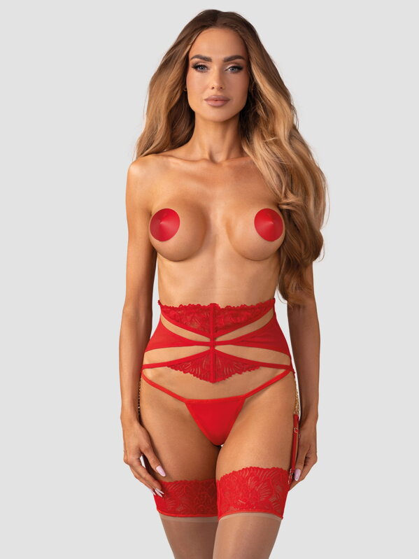 Dámsky červený čipkovaný podväzkový pás MATILDEA 