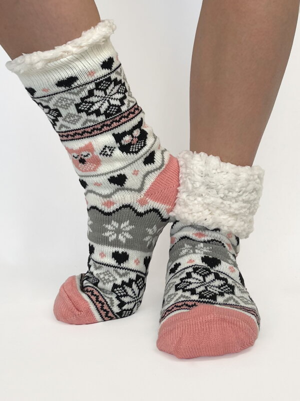Dámske slabo-ružové vlnené protišmykové termo ponožky SOVA Dámske slabo-ružové vlnené protišmykové termo ponožky SOVA