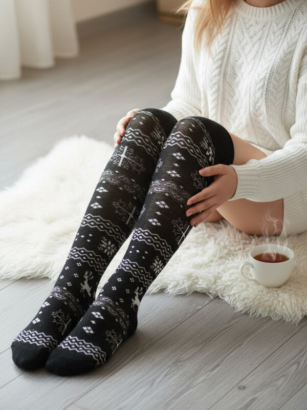 Dámske nadkolienky s nórskym vzorom BLACK