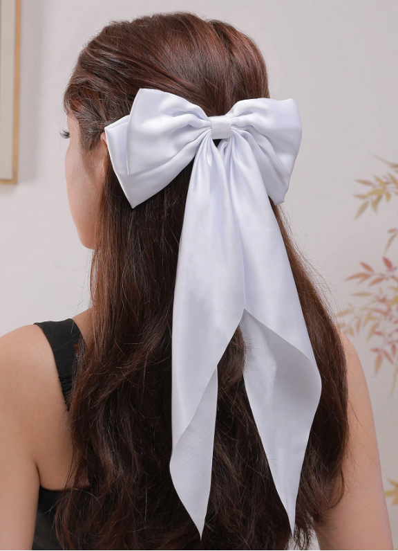 Biela dámska saténová mašľa do vlasov