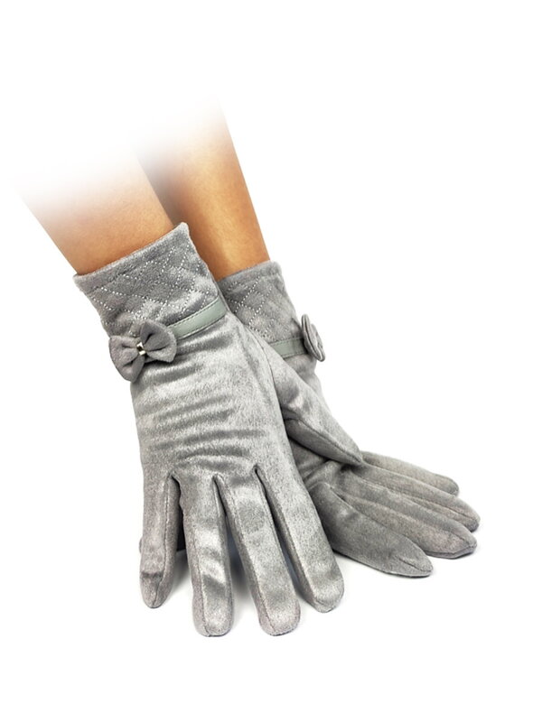 Dámske elegantné rukavice s mašľou strieborné