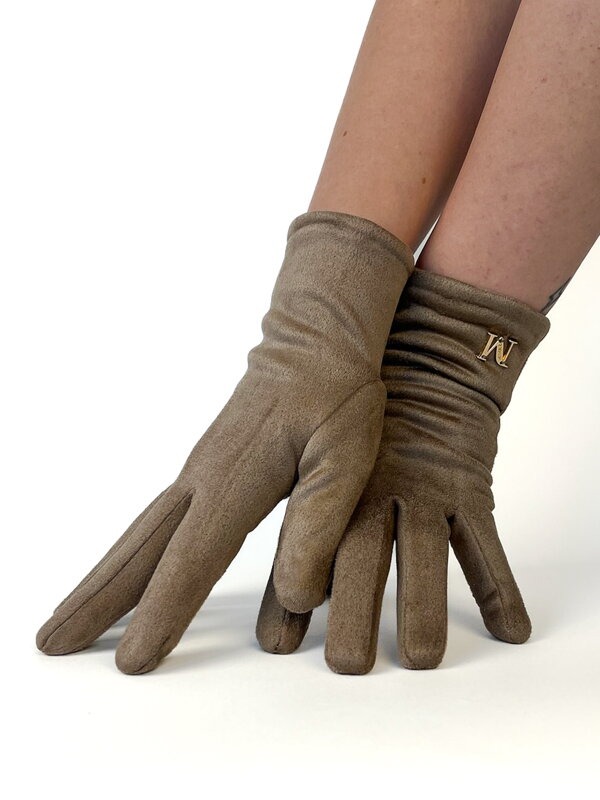 Dámske rukavice zateplené v tmavo-béžovej farbe