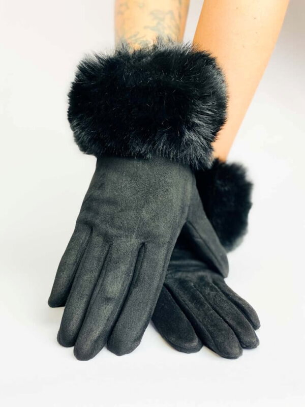 Dámske rukavice s kožušinou čierne