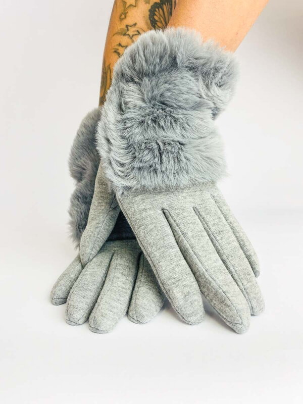 Dámske rukavice s kožušinou svetlo-sivé 
