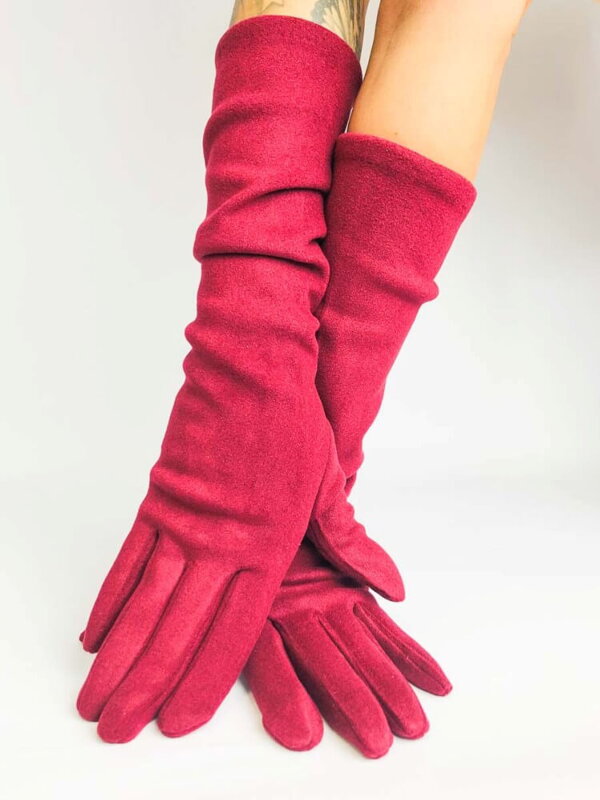 Dámske dlhé rukavice v bordovej farbe 