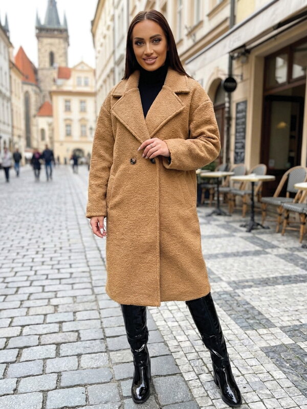 Elegantný kabát s balónovými rukávmi hnedá