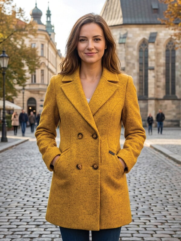 Dámsky alebo dievčenský kabátik po zadok LEA horčica