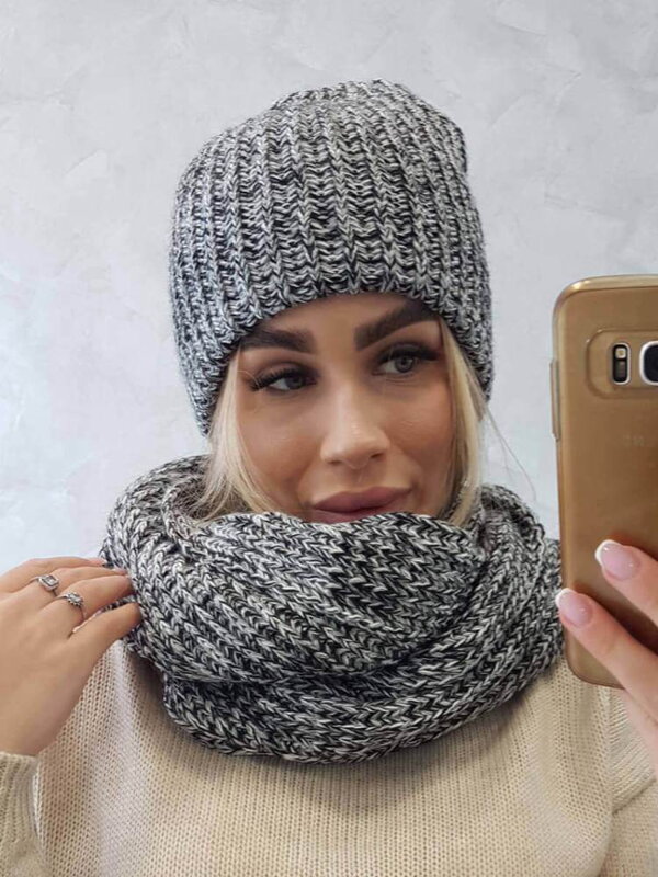 Dámsky zimný set sivá čiapka a šál BONA K261 šedá + čierna Dámsky zimný set sivá čiapka a šál BONA K261 šedá + čierna