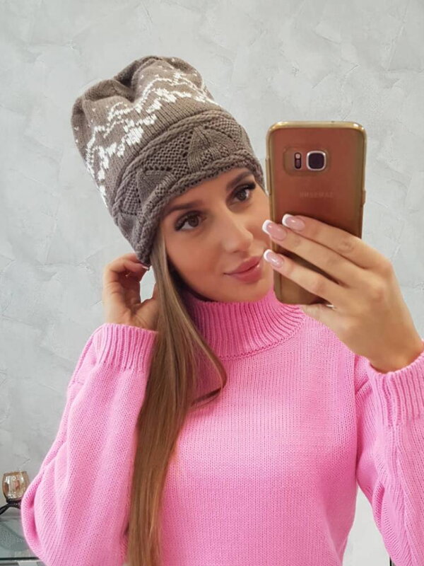 Dámska čiapka Kira K374 s nórskym vzorom cappuccino