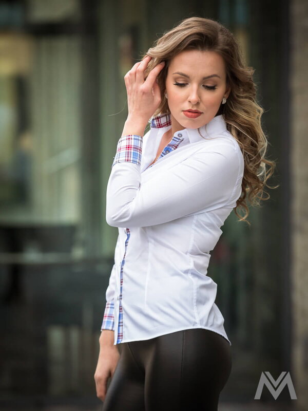 Biela dámska košeľa karo Slim Fit VS-DK1870