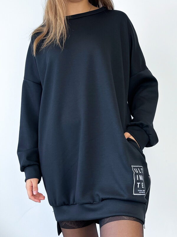 Oversize dámska čierna mikina s vreckami Oversize dámska čierna mikina s vreckami