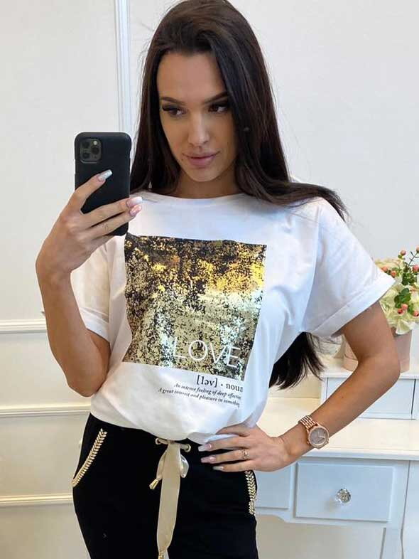 Krátka tričková mikina LOVE MFY biela Krátka tričková mikina LOVE MFY biela